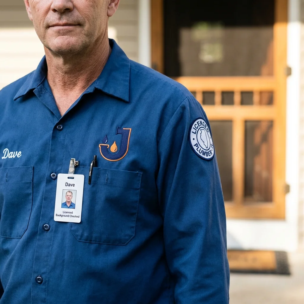 Licensed plumber showing ID badge in San Dimas, CA