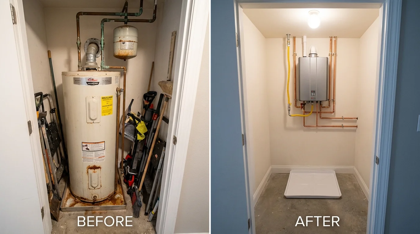 Tank water heater versus wall-mounted tankless unit comparison for San Dimas, CA homeowners