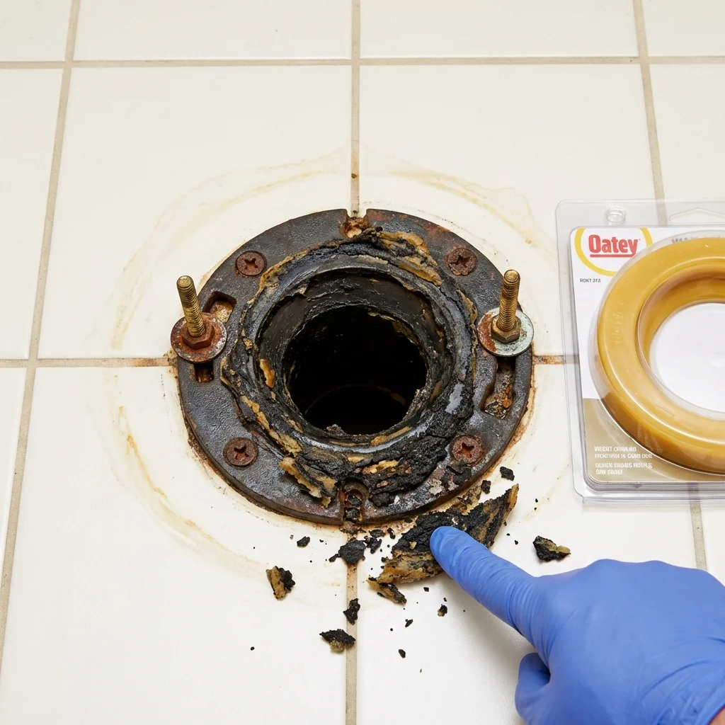 Failed wax ring showing water seepage at the base of a toilet in a San Dimas, CA home