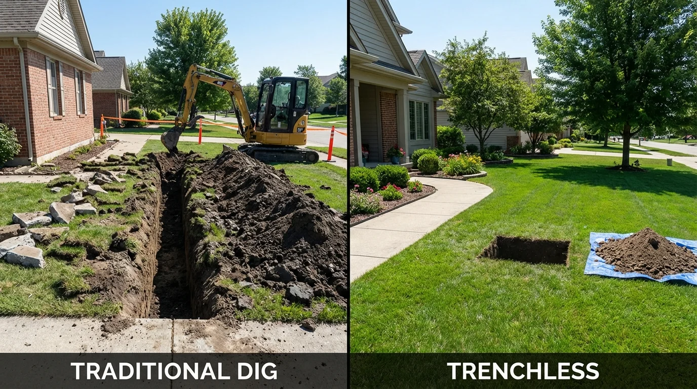 Trenchless sewer repair with minimal yard damage versus traditional excavation in San Dimas, CA
